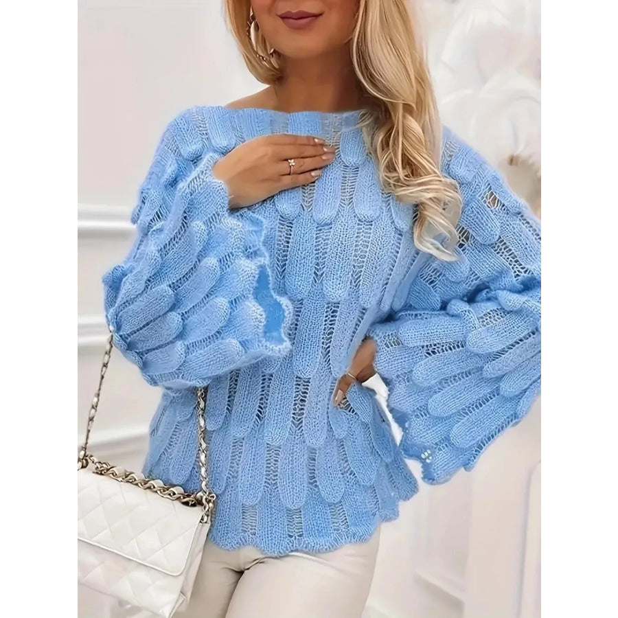 Textured Knit Bell Sleeve Knit Top Sky Blue / S Apparel and Accessories
