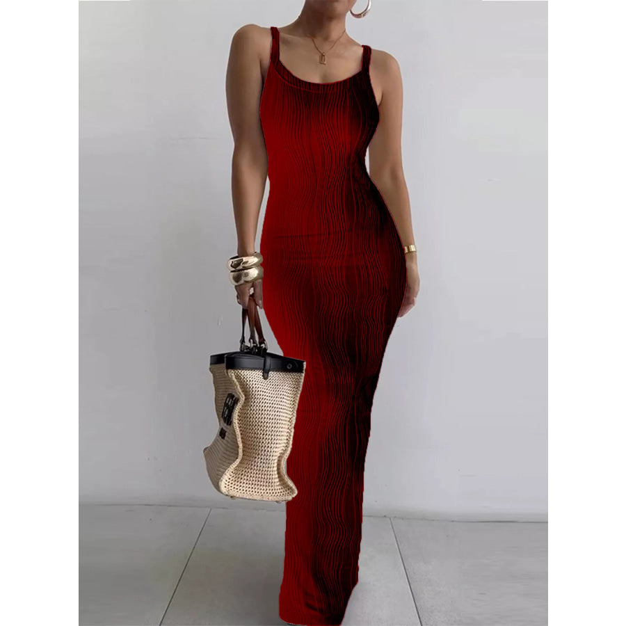 Textured Knit Bodycon Maxi Dress Burgundy / S Apparel and Accessories