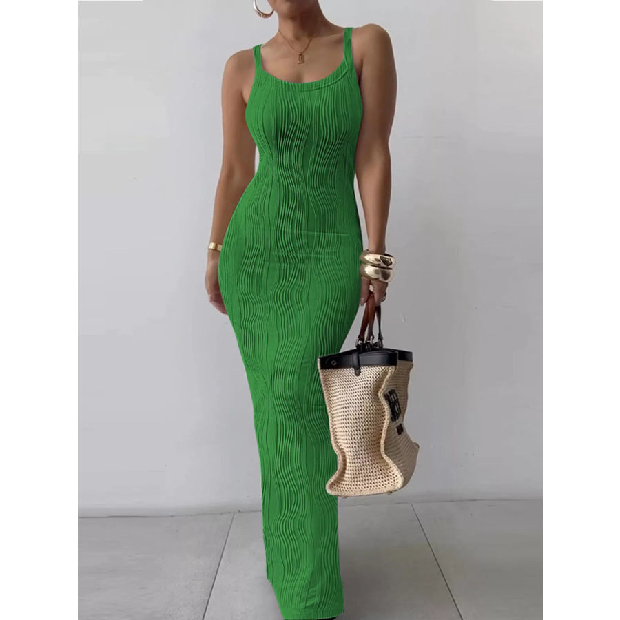 Textured Knit Bodycon Maxi Dress Green / S Apparel and Accessories