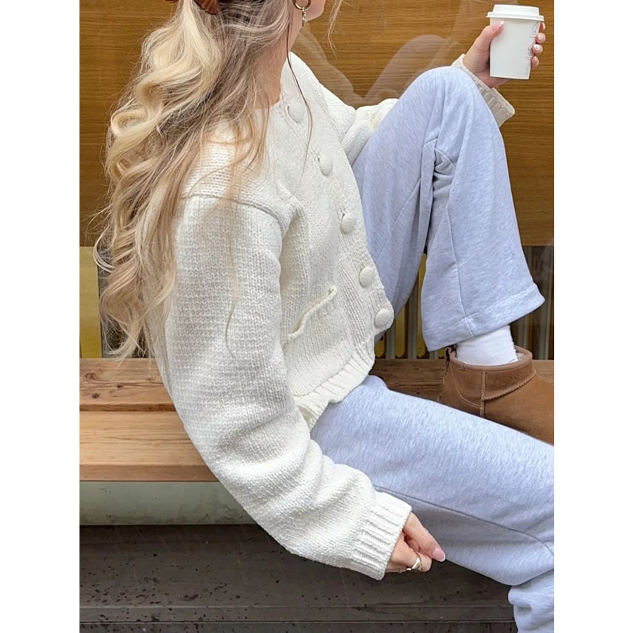 Textured Knit Button-Down Cardigan Apparel and Accessories