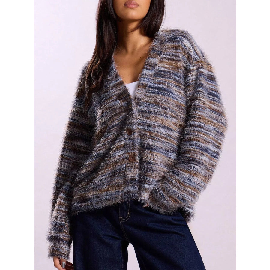 Textured Knit Button-Down Cardigan Gray / S Apparel and Accessories