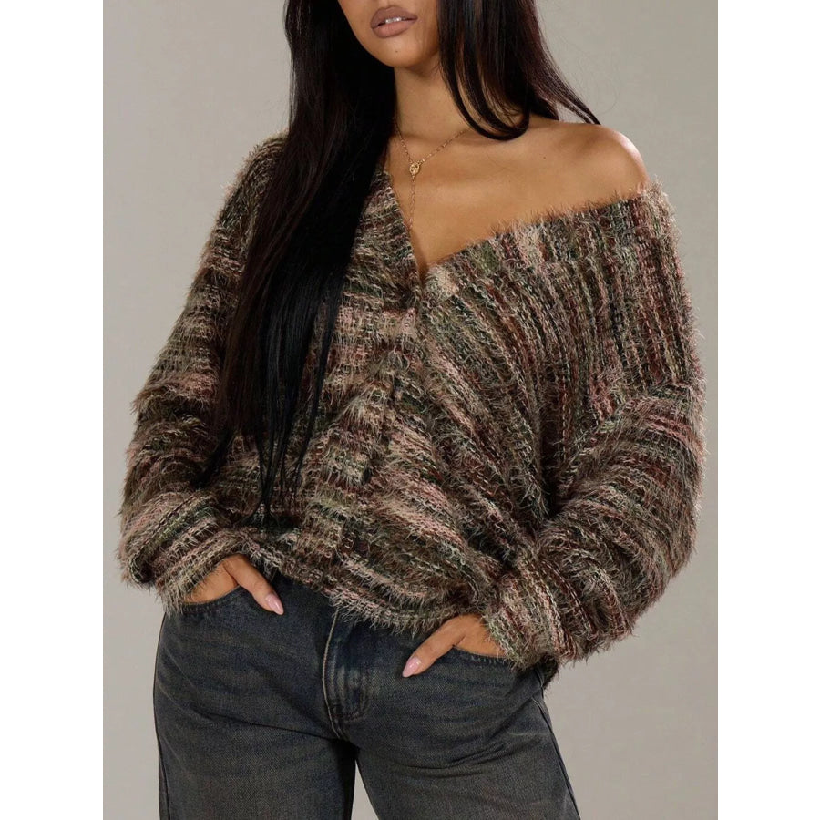 Textured Knit Button-Down Cardigan Olive Brown / S Apparel and Accessories