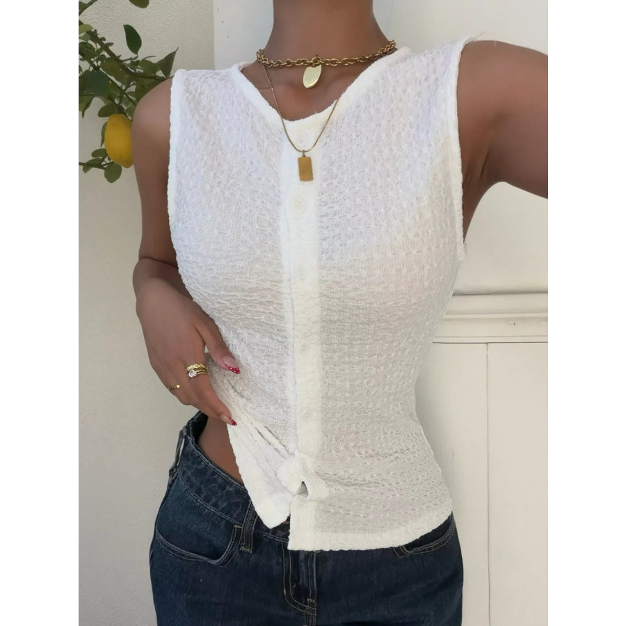 Textured Knit Button-Down Tank Apparel and Accessories