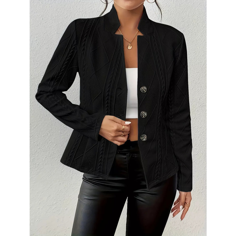 Textured Knit Button-Front Blazer Black / S Apparel and Accessories