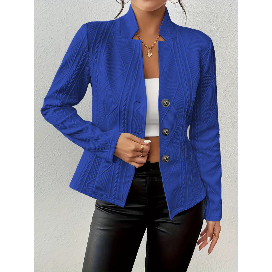 Textured Knit Button-Front Blazer Blue / S Apparel and Accessories