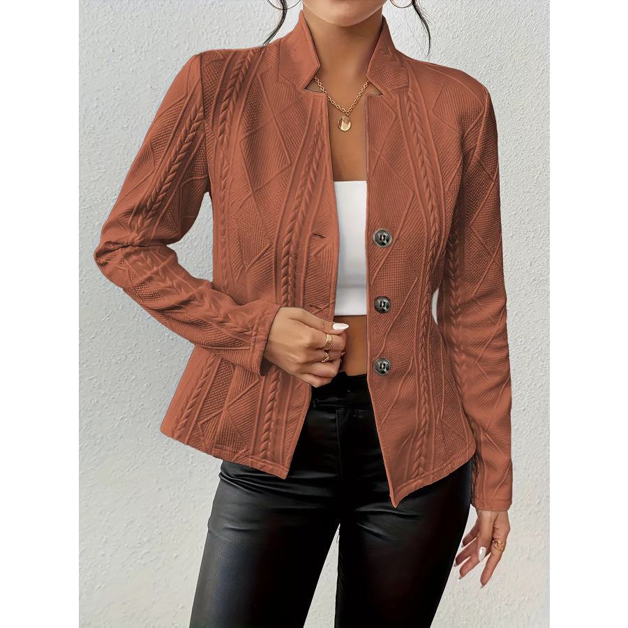 Textured Knit Button-Front Blazer Brown / S Apparel and Accessories