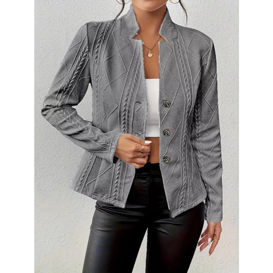 Textured Knit Button-Front Blazer Dark Gray / S Apparel and Accessories
