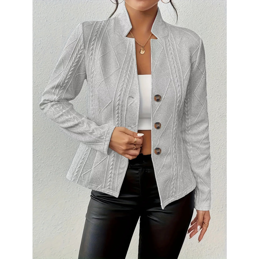 Textured Knit Button-Front Blazer Gray / S Apparel and Accessories