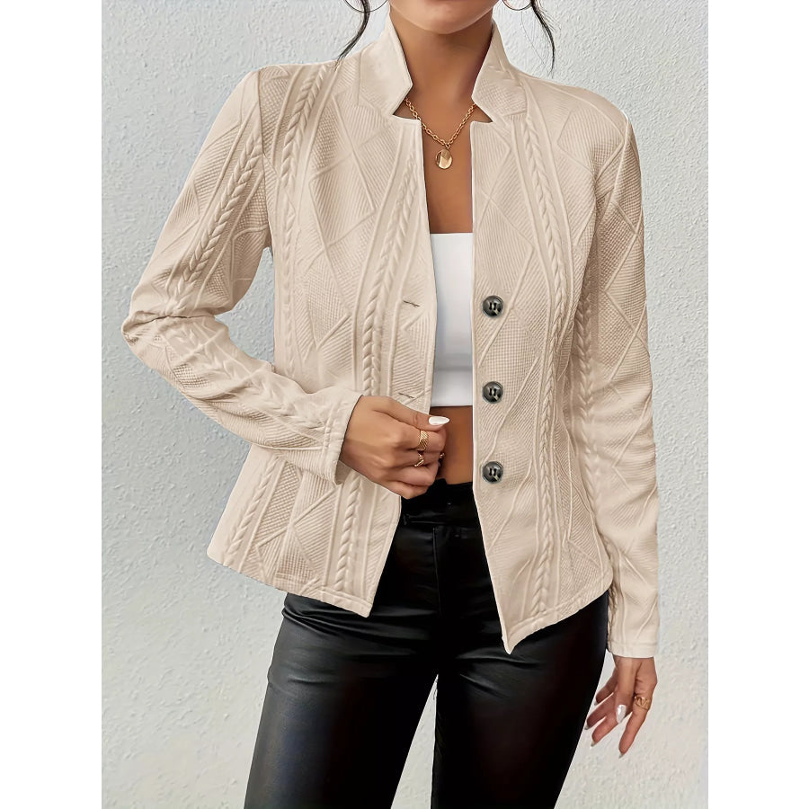 Textured Knit Button-Front Blazer Khaki / S Apparel and Accessories