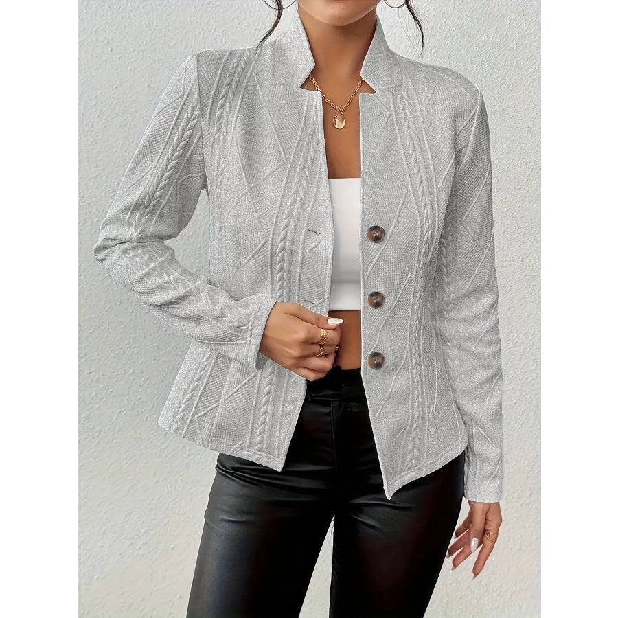 Textured Knit Button-Front Blazer Light Gray / S Apparel and Accessories