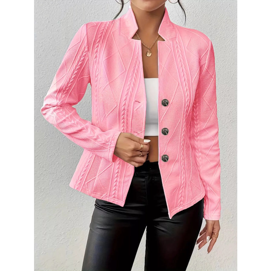 Textured Knit Button-Front Blazer Pink / S Apparel and Accessories
