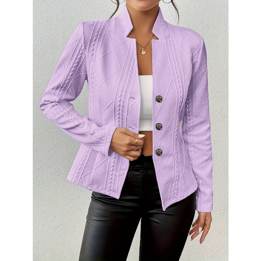 Textured Knit Button-Front Blazer Purple / S Apparel and Accessories