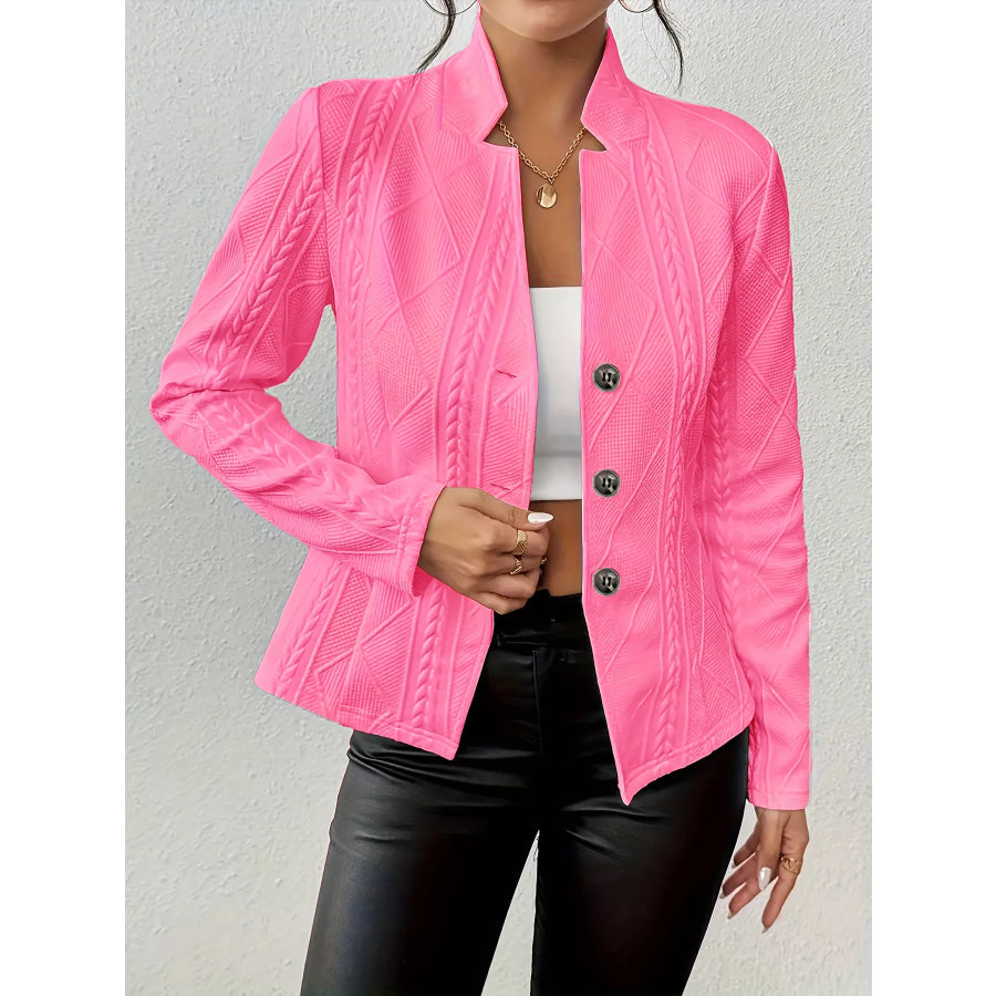 Textured Knit Button-Front Blazer Rose Red / S Apparel and Accessories