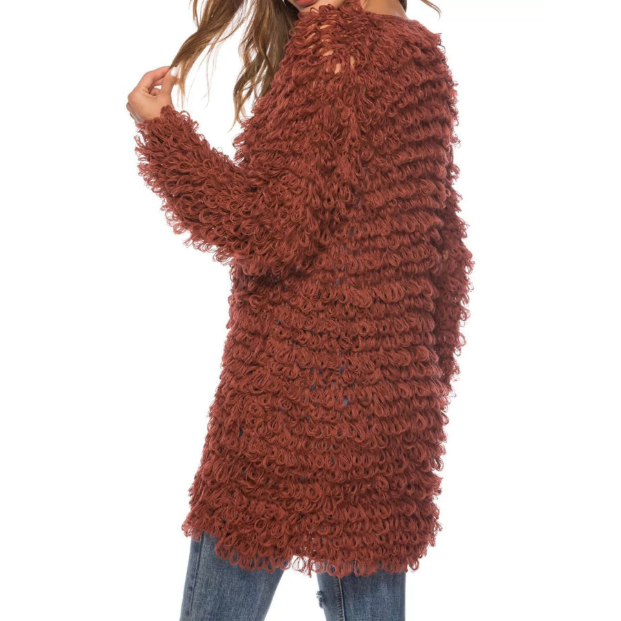 Textured Knit Button Up Cardigan Brown / One Size Apparel and Accessories