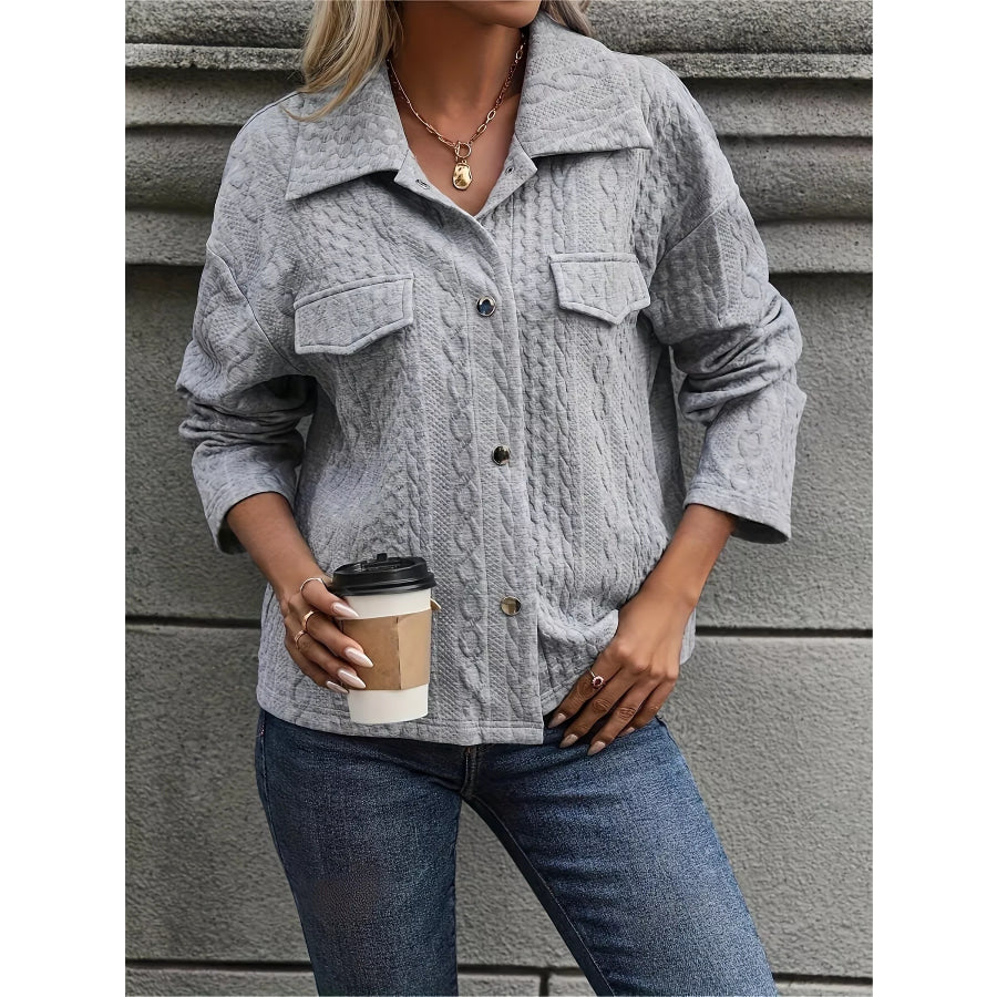 Textured Knit Button-Up Jacket Gray / S Apparel and Accessories