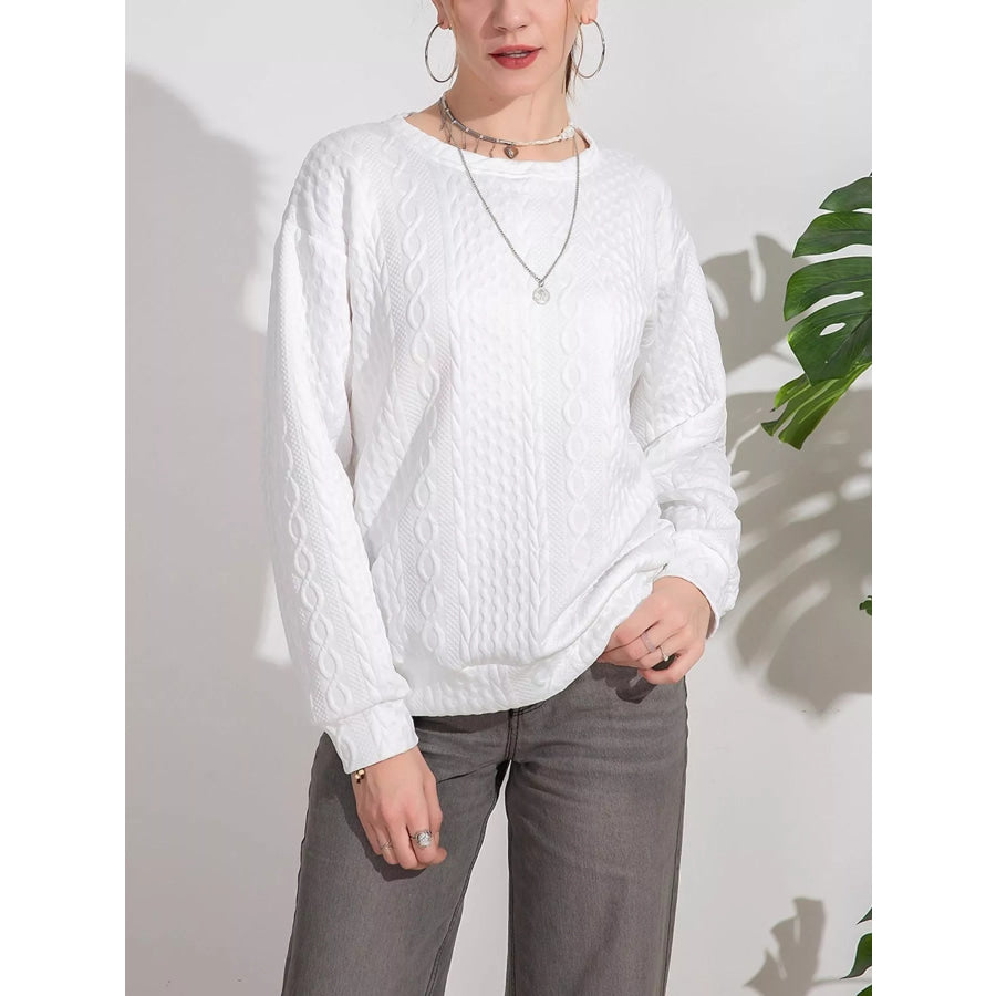 Textured Knit Crewneck Sweatshirt White / S Apparel and Accessories