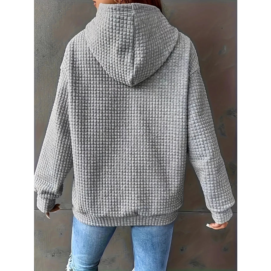 Textured Knit Drawstring Hoodie Apparel and Accessories