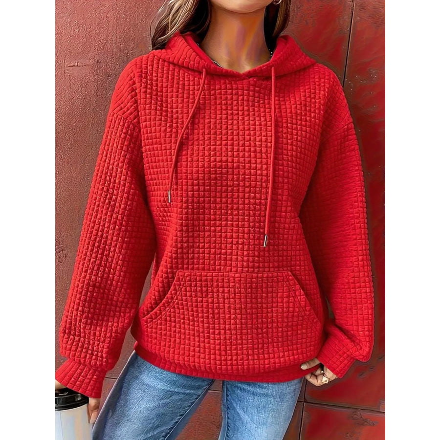 Textured Knit Drawstring Hoodie Apparel and Accessories