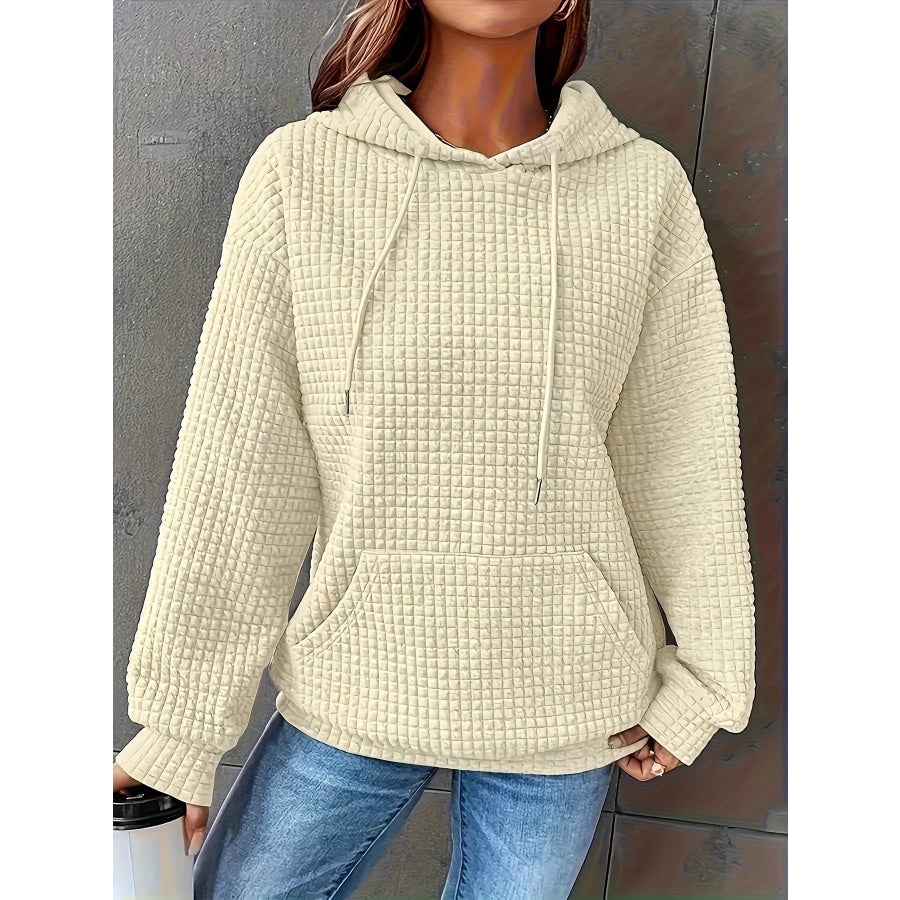 Textured Knit Drawstring Hoodie Apparel and Accessories
