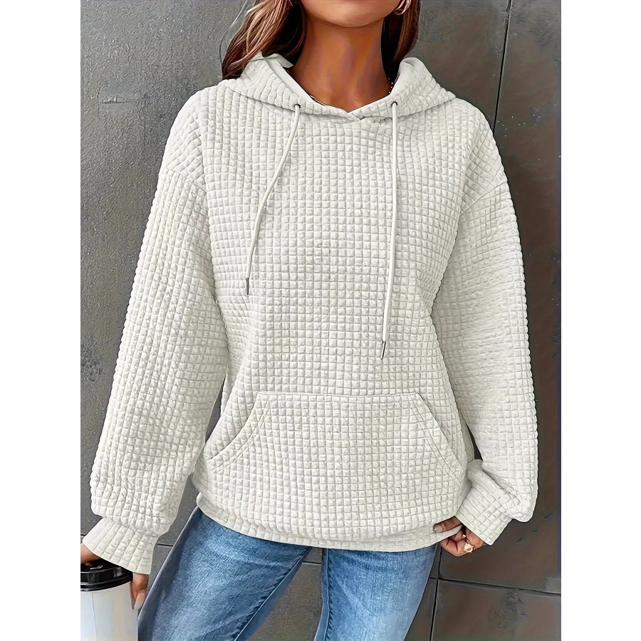 Textured Knit Drawstring Hoodie Apparel and Accessories
