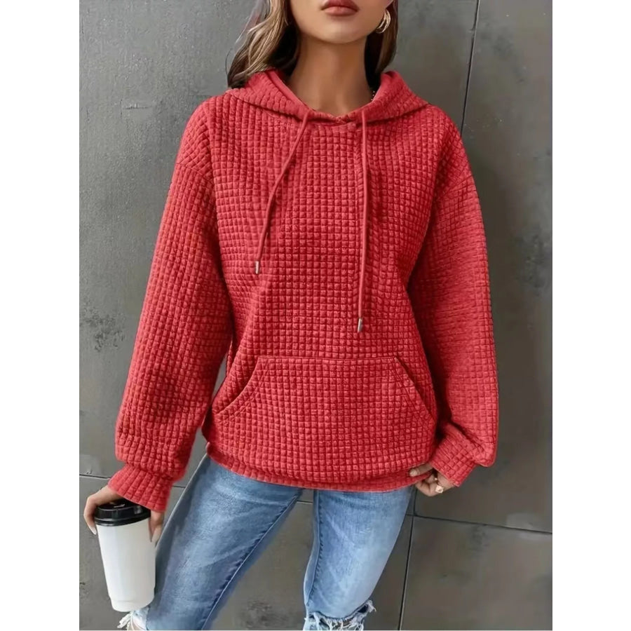 Textured Knit Drawstring Hoodie Apparel and Accessories