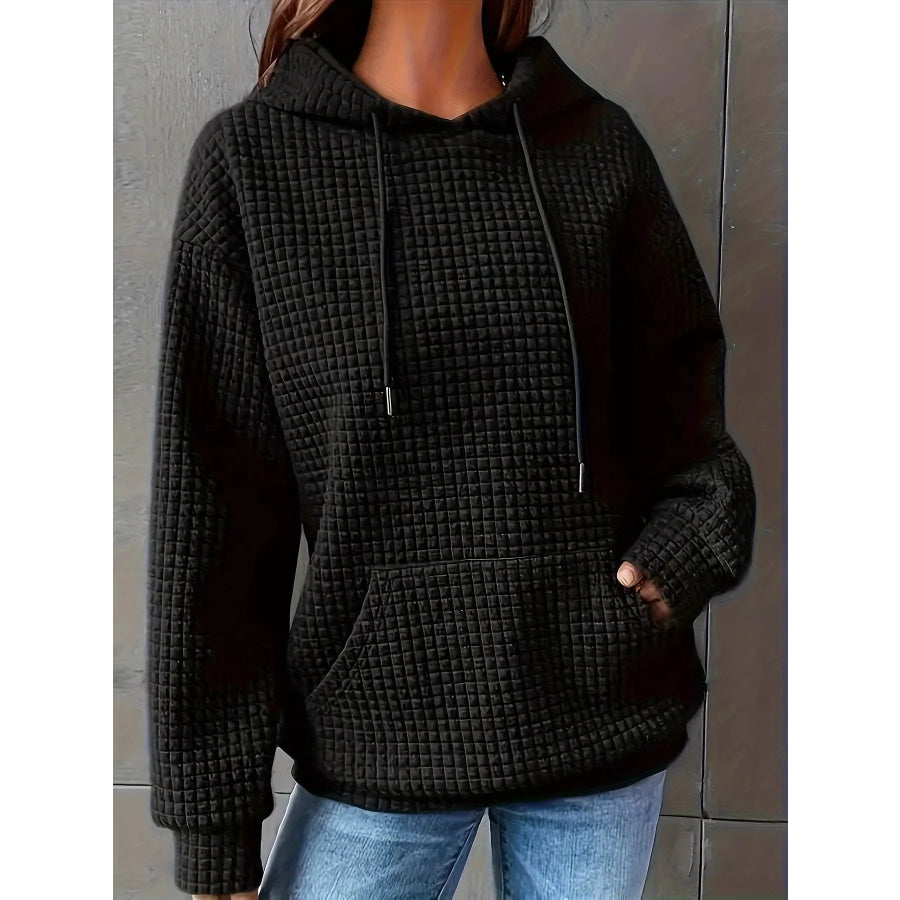 Textured Knit Drawstring Hoodie Apparel and Accessories