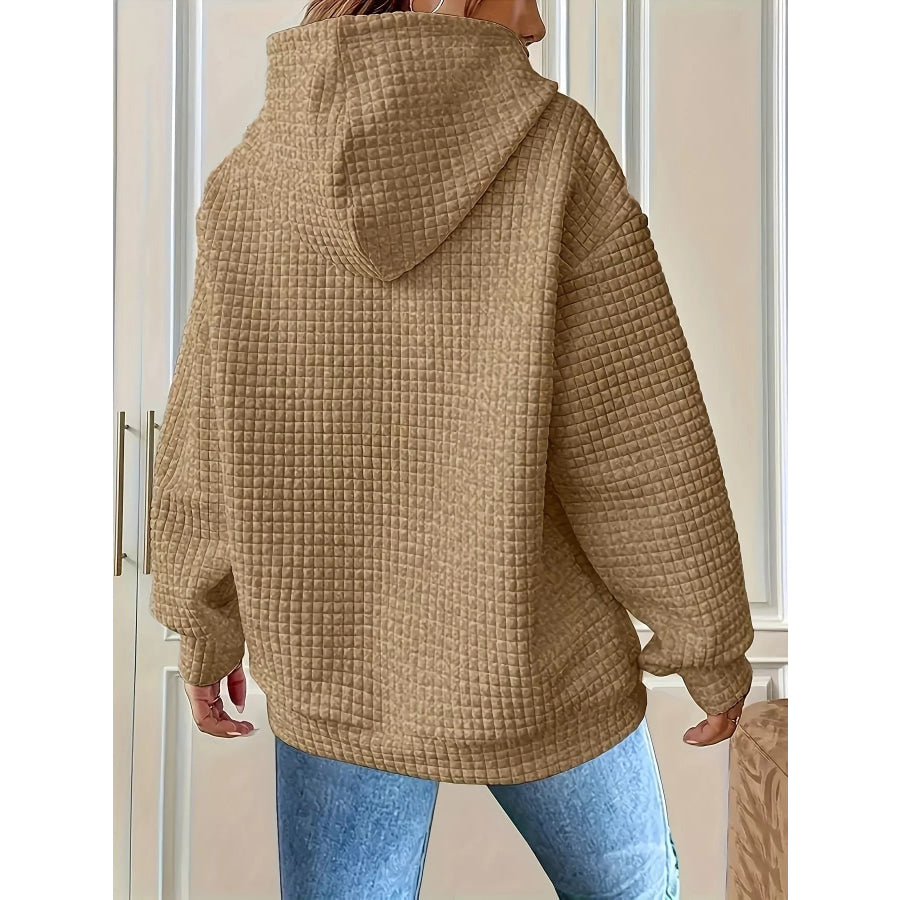 Textured Knit Drawstring Hoodie Apparel and Accessories