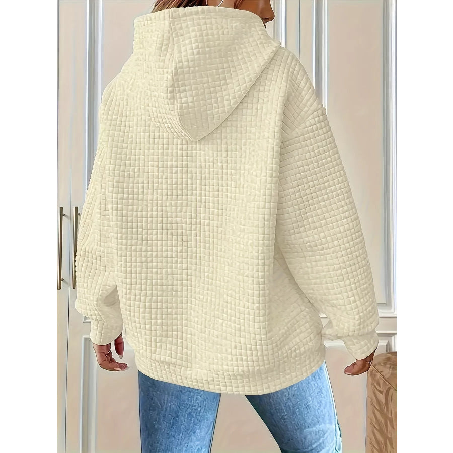 Textured Knit Drawstring Hoodie Apparel and Accessories