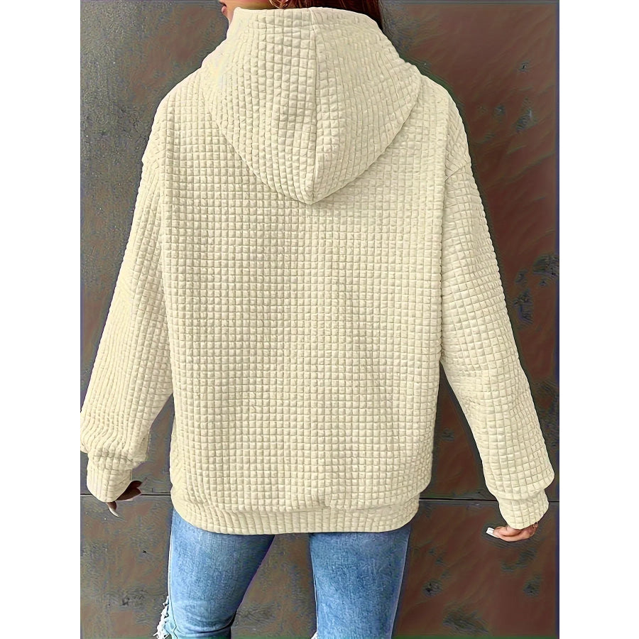Textured Knit Drawstring Hoodie Apparel and Accessories