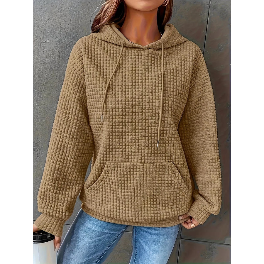 Textured Knit Drawstring Hoodie Apparel and Accessories