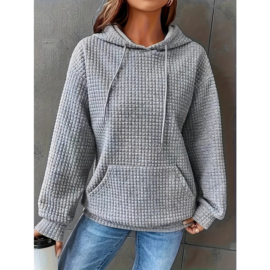 Textured Knit Drawstring Hoodie Apparel and Accessories