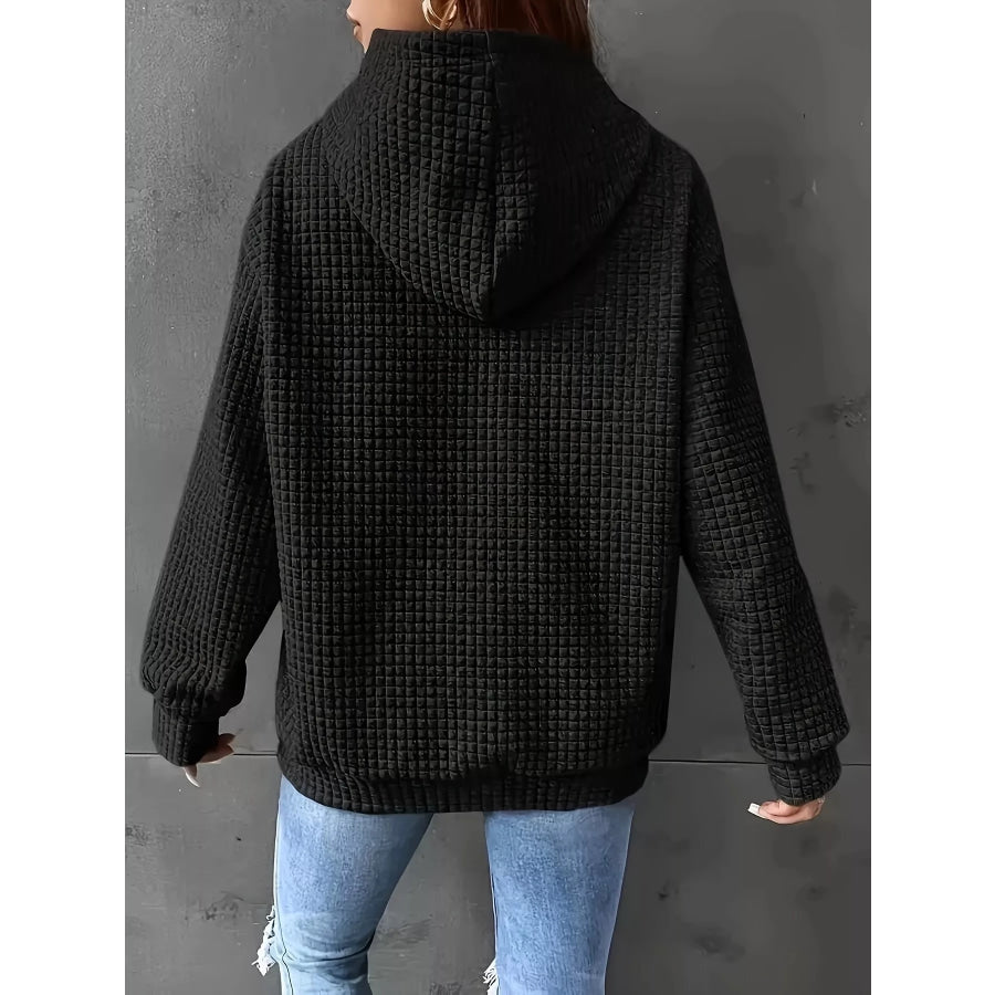 Textured Knit Drawstring Hoodie Apparel and Accessories