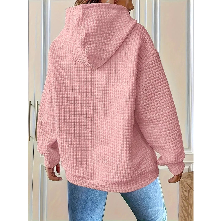 Textured Knit Drawstring Hoodie Apparel and Accessories