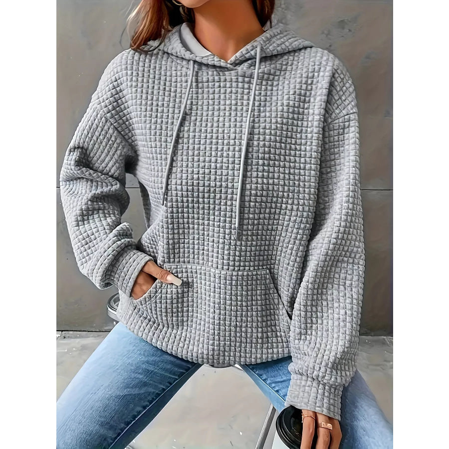 Textured Knit Drawstring Hoodie Grey / S Apparel and Accessories