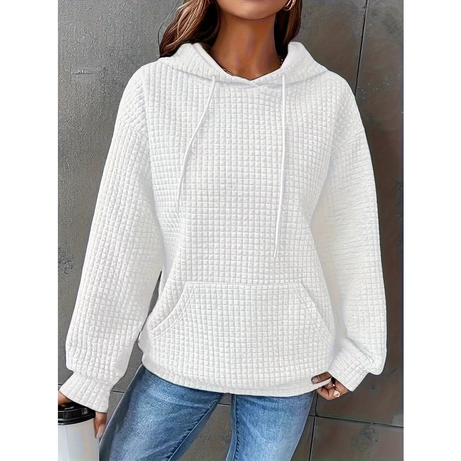 Textured Knit Drawstring Hoodie White / S Apparel and Accessories