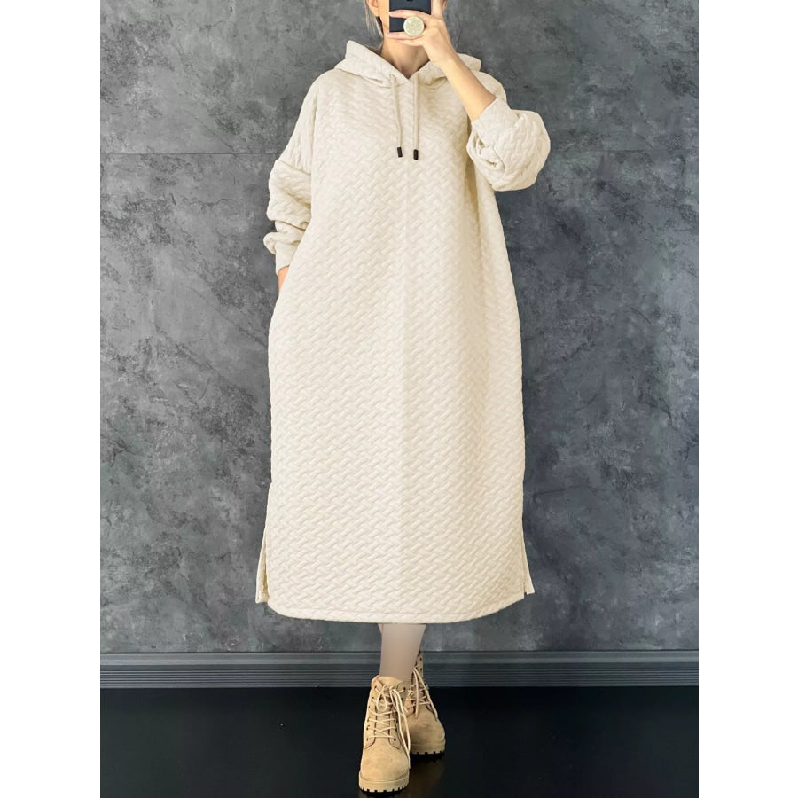 Textured Knit Hoodie Dress with Side Slit Apparel and Accessories