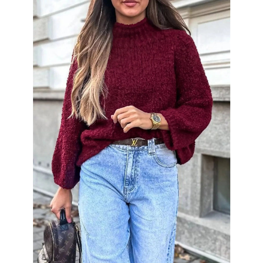Textured Knit Mock Neck Sweater Apparel and Accessories