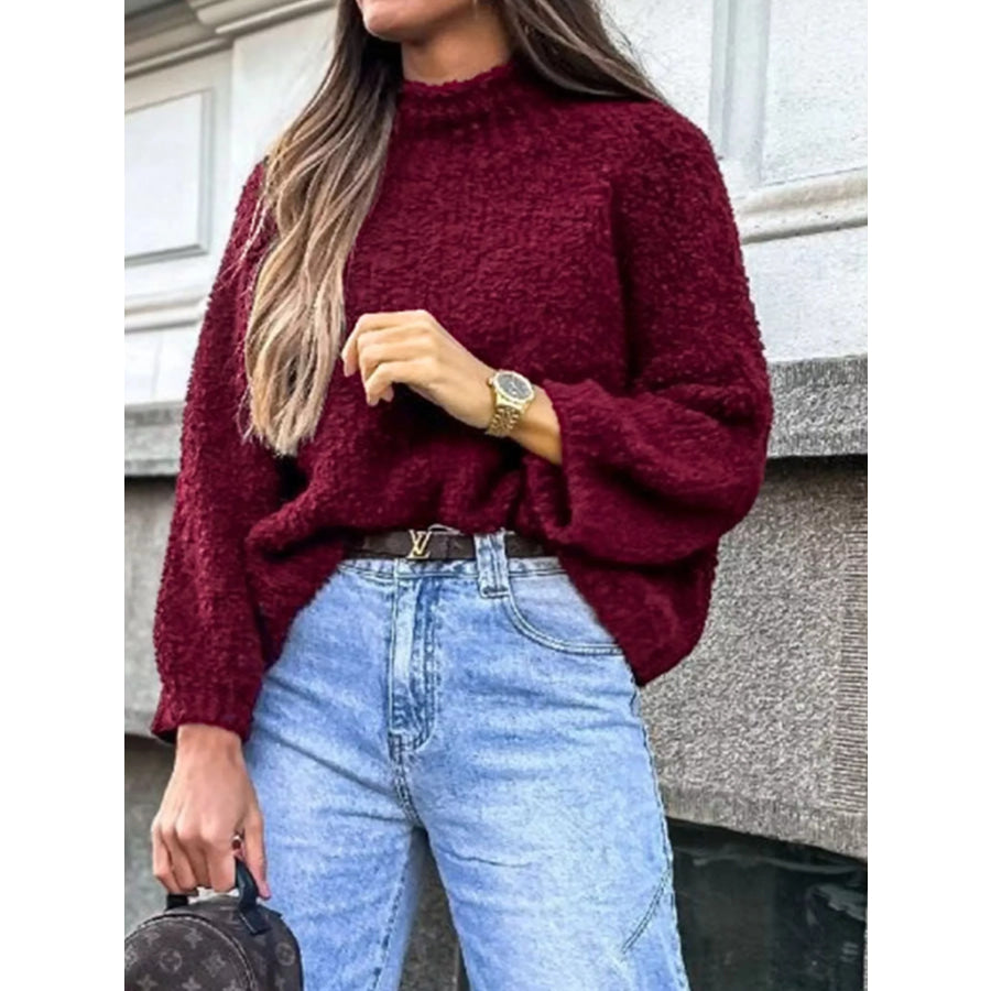 Textured Knit Mock Neck Sweater Burgundy / S Apparel and Accessories