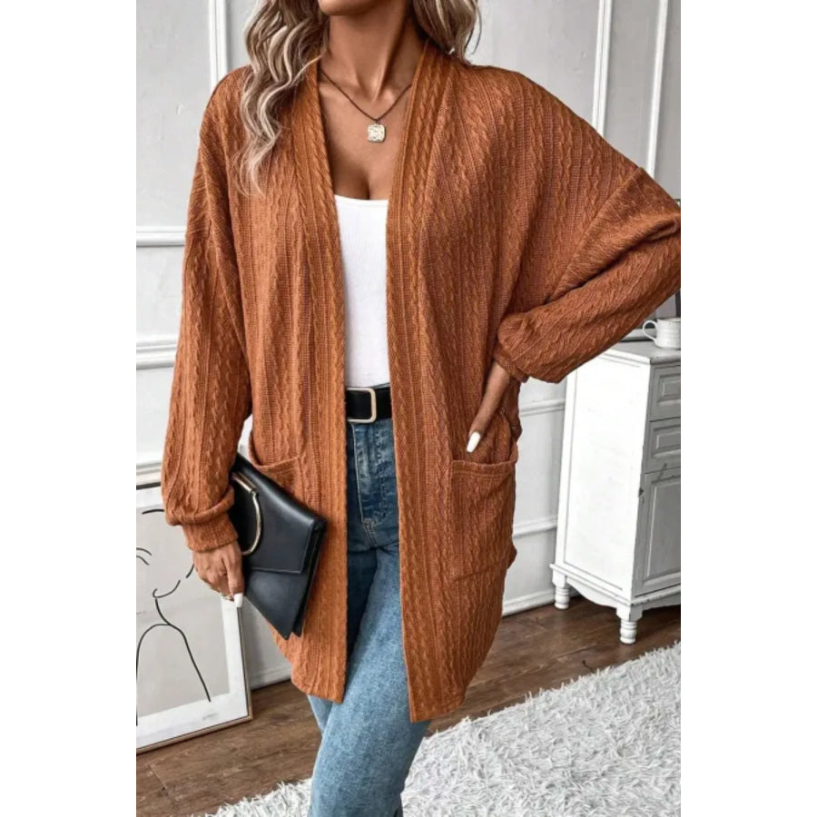 Textured Knit Open Front Cardigan Apparel and Accessories