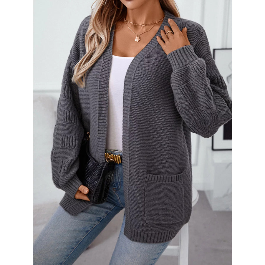 Textured Knit Open Front Cardigan Apparel and Accessories