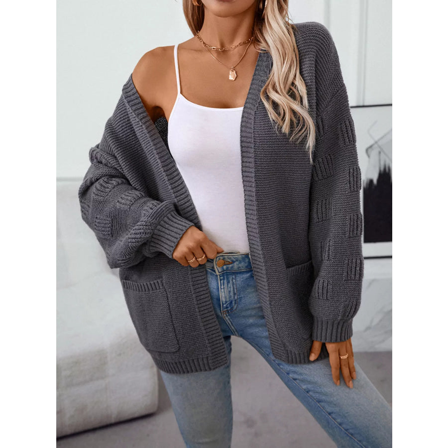 Textured Knit Open Front Cardigan Dark Gray / S Apparel and Accessories