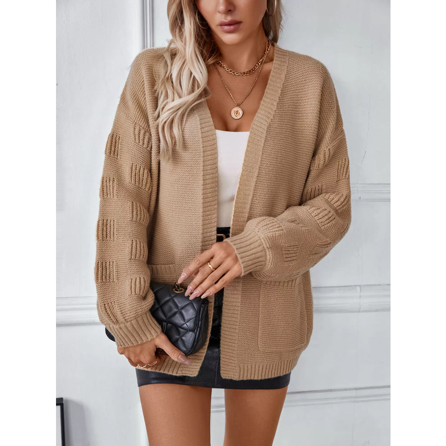 Textured Knit Open Front Cardigan Apparel and Accessories