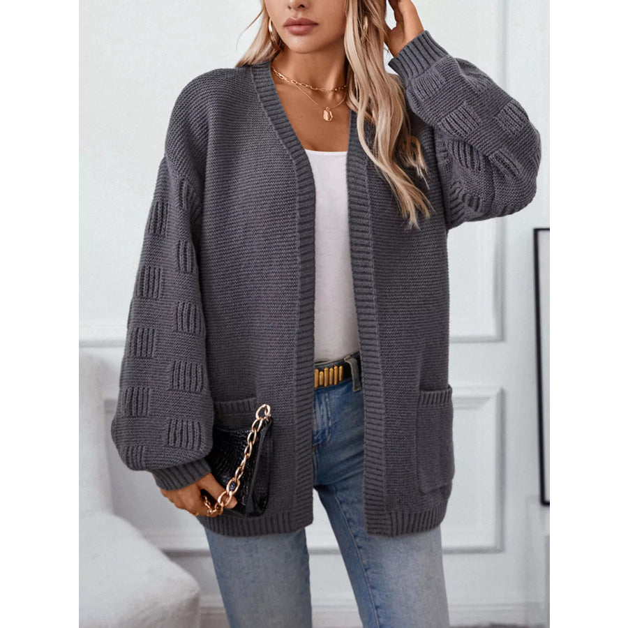 Textured Knit Open Front Cardigan Apparel and Accessories