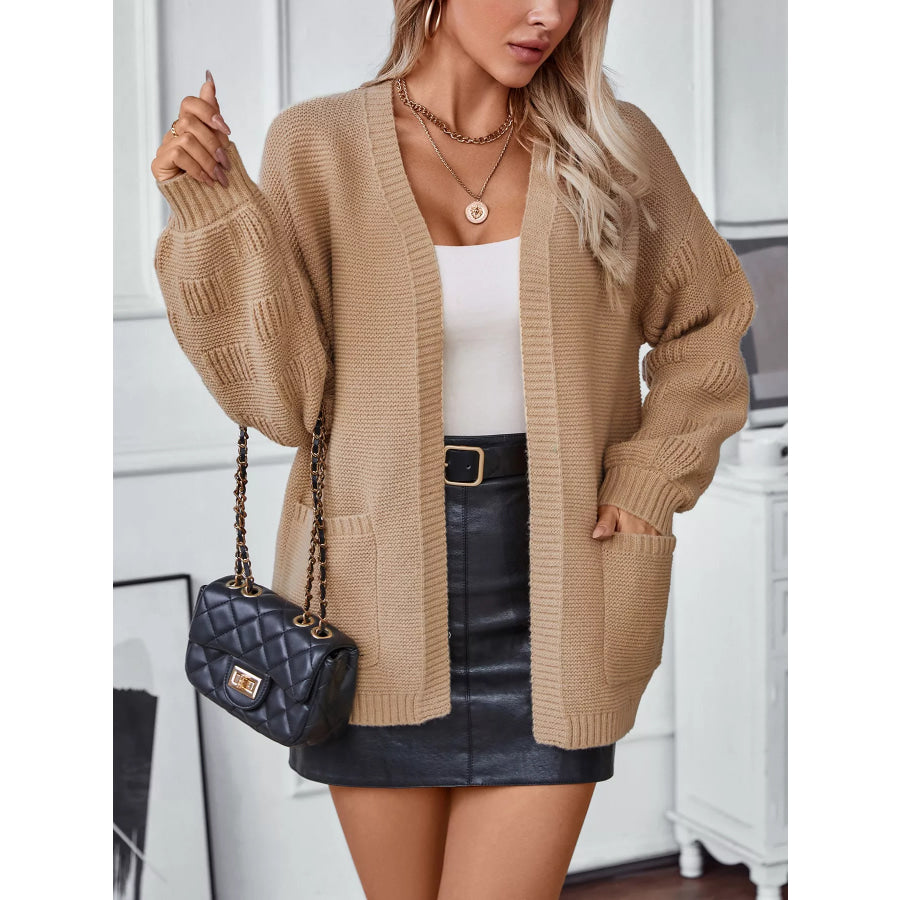 Textured Knit Open Front Cardigan Apparel and Accessories