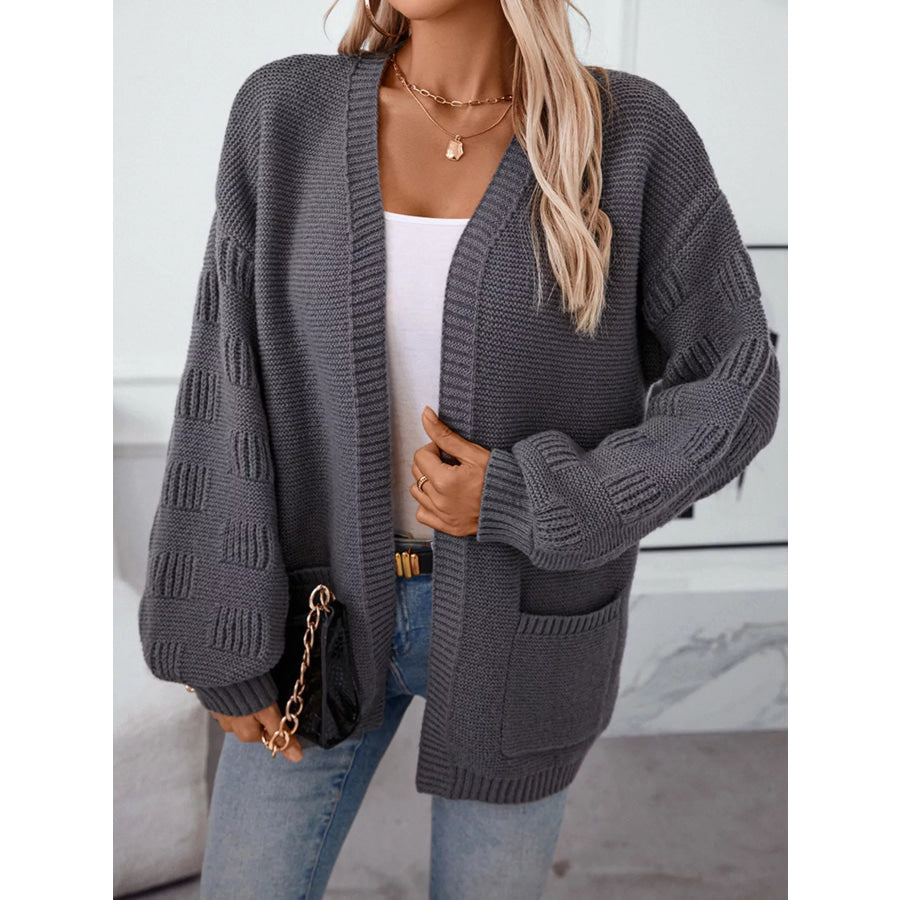Textured Knit Open Front Cardigan Dark Gray / S Apparel and Accessories