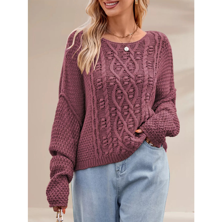 Textured Knit Round Neck Sweater Apparel and Accessories