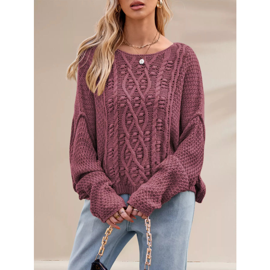 Textured Knit Round Neck Sweater Apparel and Accessories