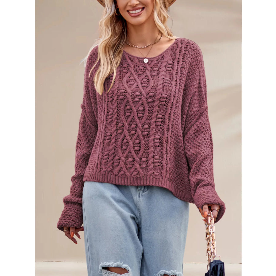 Textured Knit Round Neck Sweater Apparel and Accessories