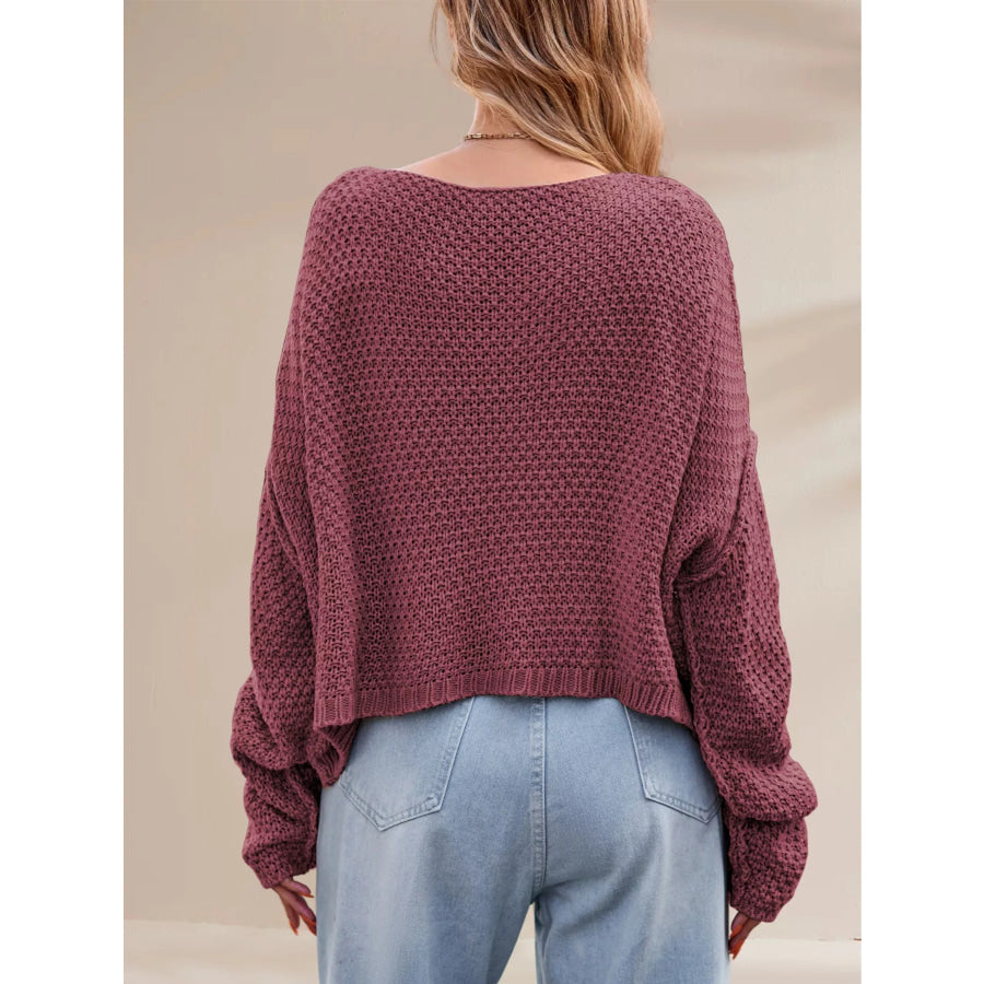 Textured Knit Round Neck Sweater Apparel and Accessories