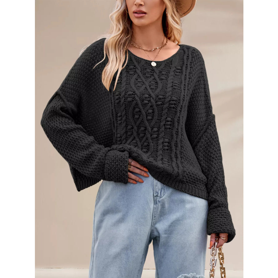 Textured Knit Round Neck Sweater Apparel and Accessories